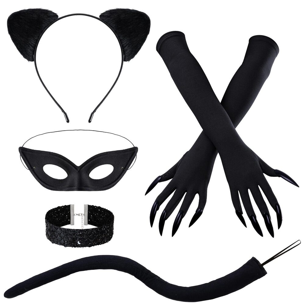 5753 5pcs Black Cat Costume Accessories Include Cat Ear Headband Mask